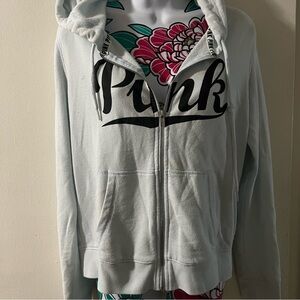 Pink Victorias Secret Light Blue Zip Up Hoodie